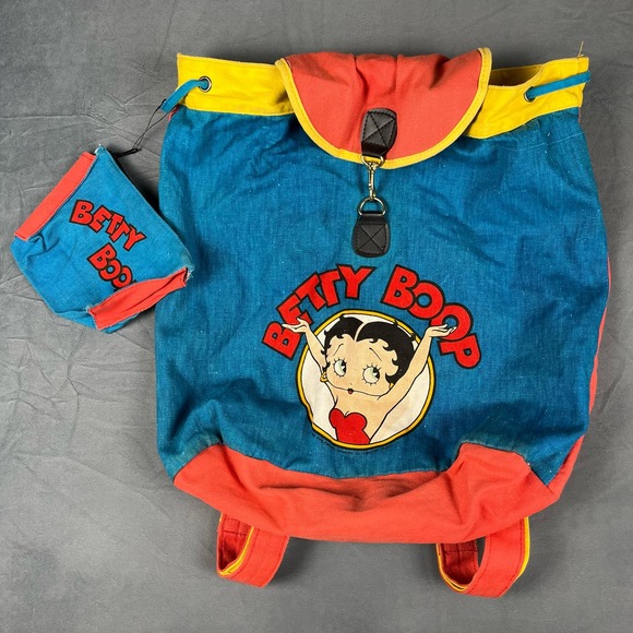 Betty Boop Handbags - Vintage Betty Boop Drawstring Backpack Matching Coin Purse King Features O-02